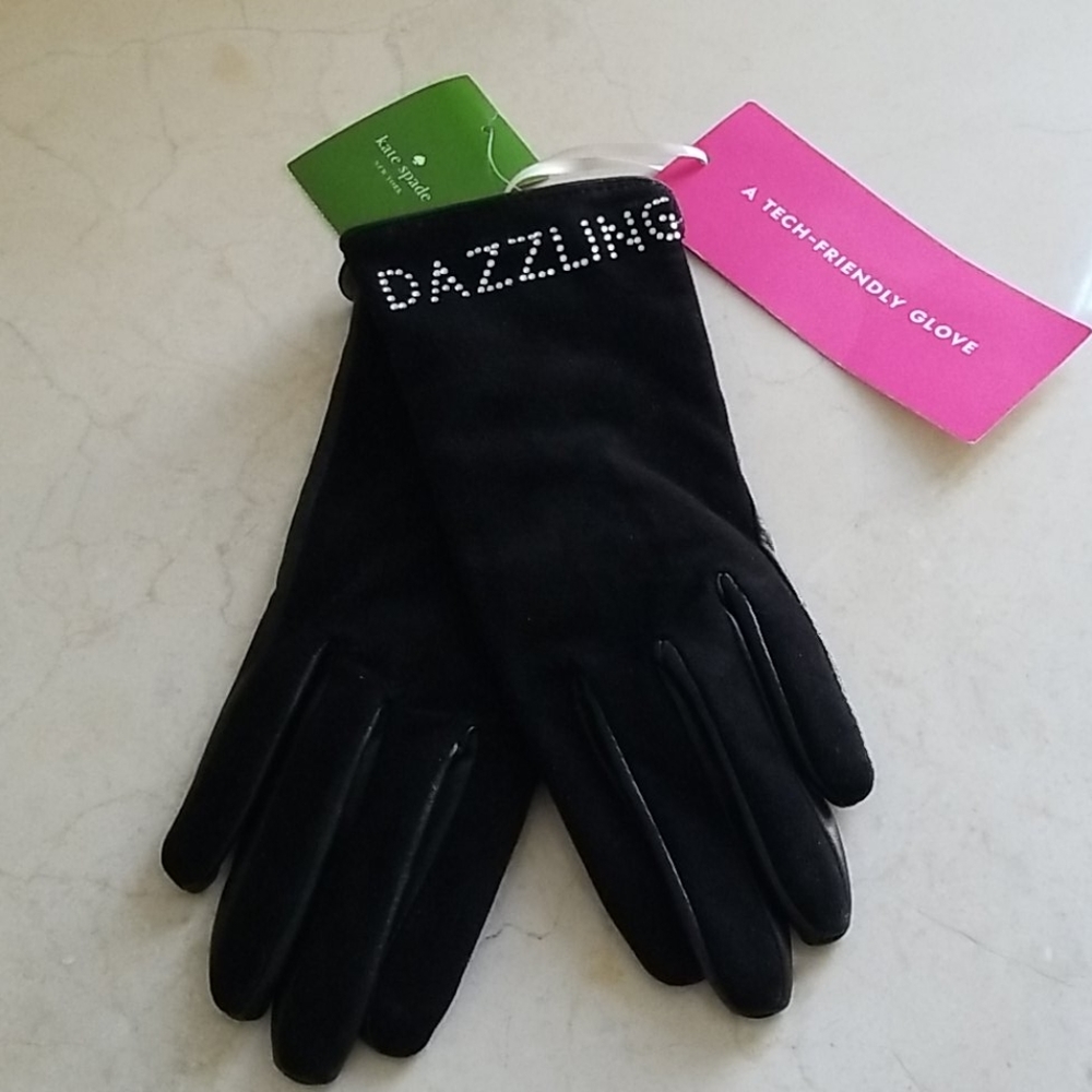 Kate Spade Black Leather Tech-friendly Gloves Size S/M